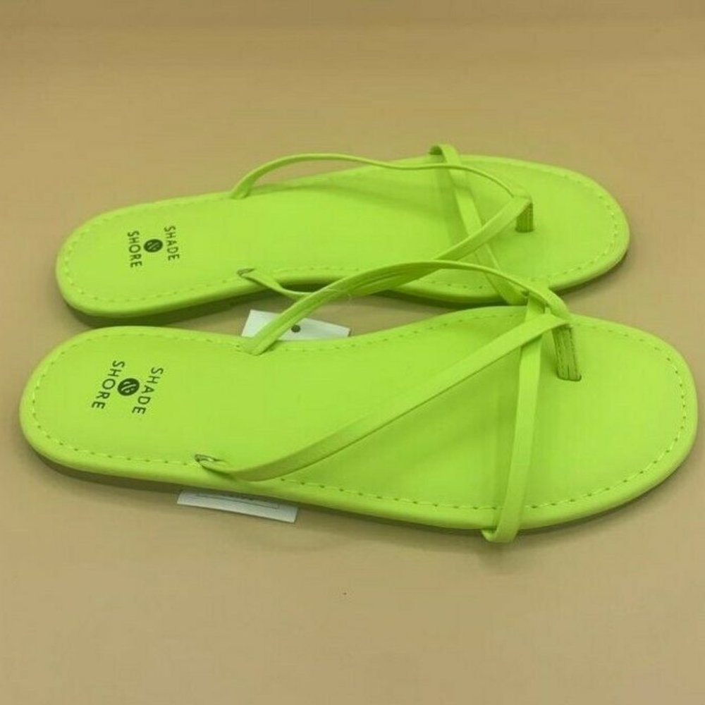 Shade & Shore Mackenzie Skinny Strap Flip Flop Sandals Lime 7 - Picture 3 of 5